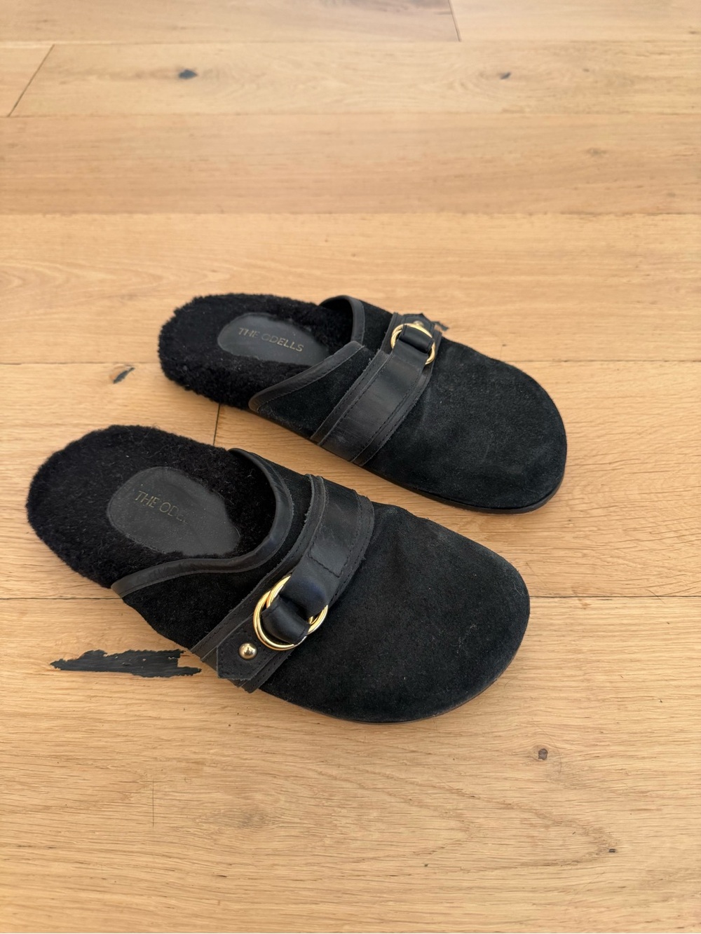 The Odells Black Shearling and Suede Mule